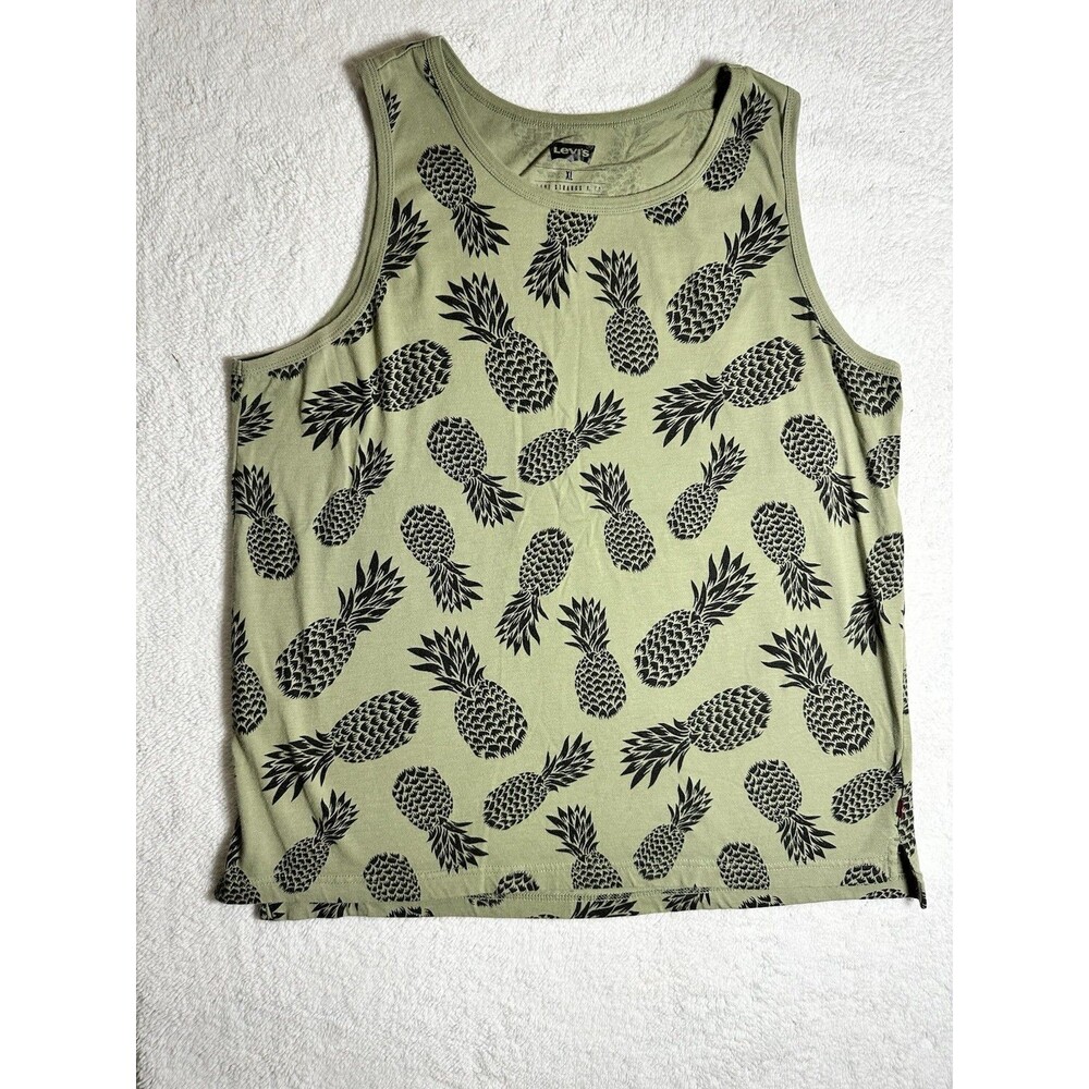Levi’s Sz XL Women’s Olive Green Tank Top Pineapples